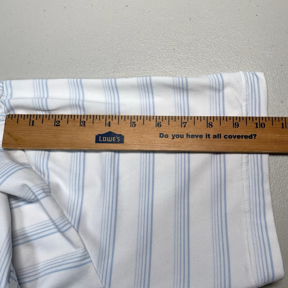 The Bridges Straight Down Golf Polo L Mens White Light Blue Stripe Performance - Picture 6 of 11